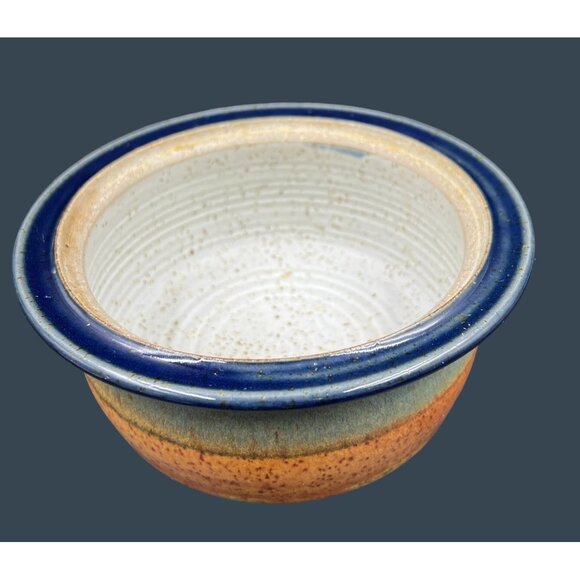 Handcrafted Lidded Stoneware Blue Orange Pottery Casserole Dish By Crystal - Picture 3 of 11